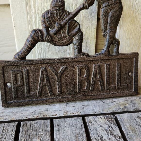 Baseball Play Ball Cast Iron Mancave Plaque - Picture 3 of 4